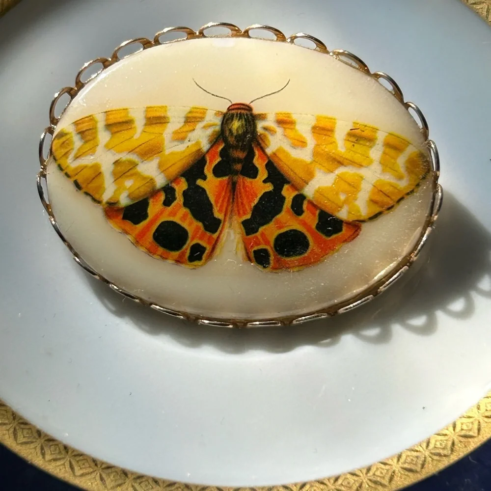 Vintage Porcelain Butterfly Cameo Brooch